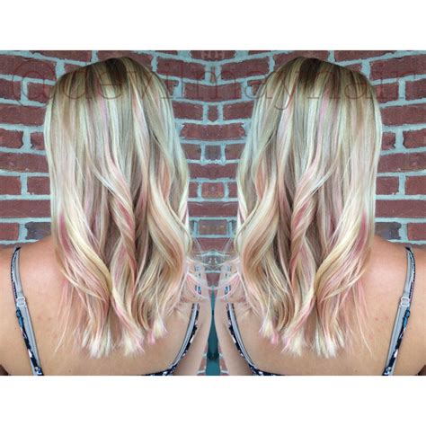 Soft Pink Peekaboo Highlights On This Pretty Blonde Pastel Hair