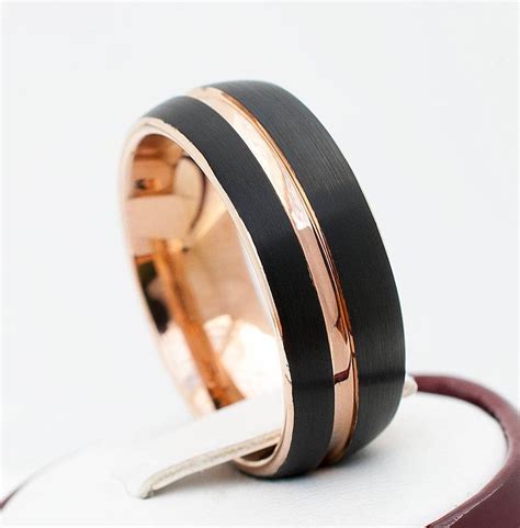 Rose Gold Tungsten Ring Wedding Band Men Blacktwo Tone Matte Etsy Colored Wedding Bands Rose