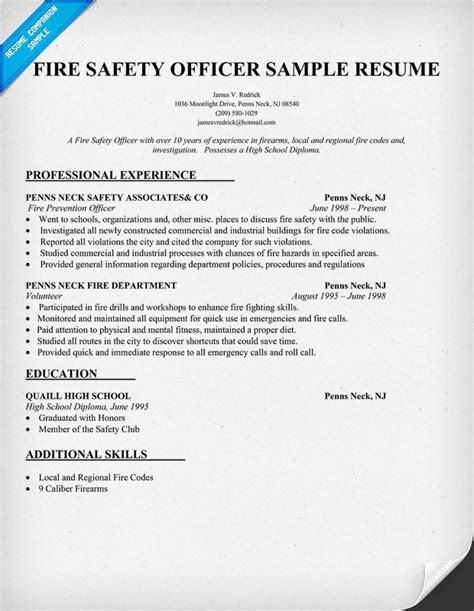 Fire Safety Officer Resume Sample Resume