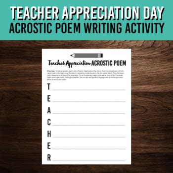 Teacher Appreciation Day Acrostic Poem Writing Template | Gift for ...