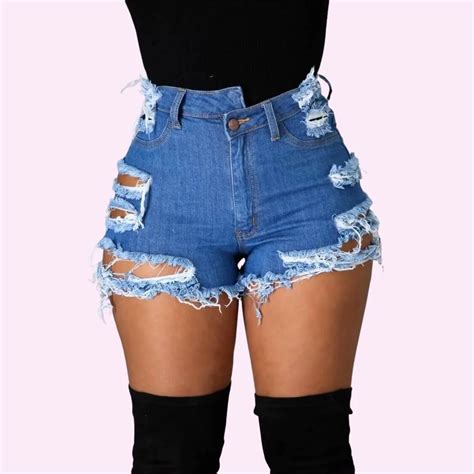 Ripped Mini Shorts Cut Off Denim Shorts Beach Babe Bikini