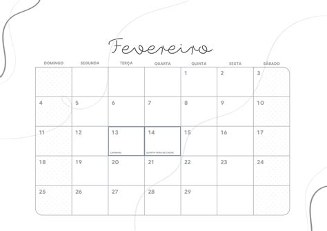 Calendário Mensal 2024 Lettering Fevereiro Fazendo A Nossa Festa