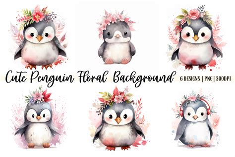 Cute Penguin Floral Background Graphic by Babydell Art · Creative Fabrica