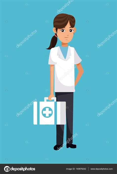 Young Woman Doctor With First Aid Kit Healthy Stock Vector Image By