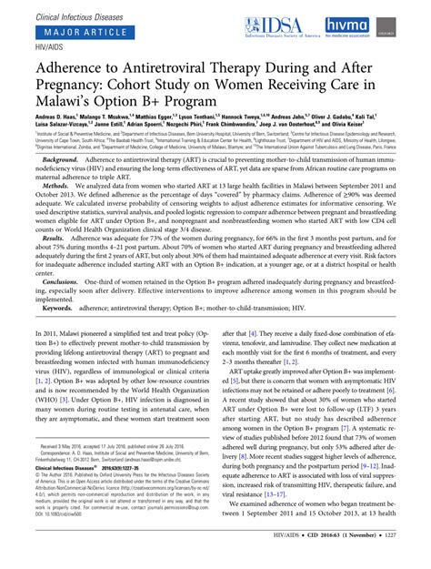 Pdf Adherence To Antiretroviral Therapy During And After Pregnancy