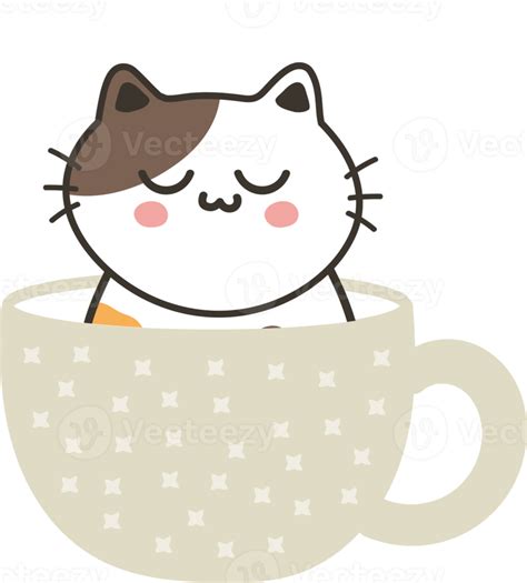 Cat on teacup cartoon character crop-out 14575393 PNG