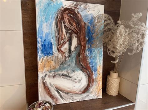 Woman Sketch Drawing Painting Female Figure Naked Feminine Blue Lady Sensual Painting Woman Girl