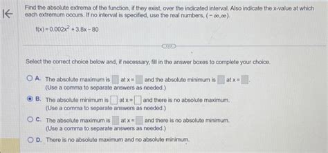 Solved Find The Absolute Extrema Of The Function If They