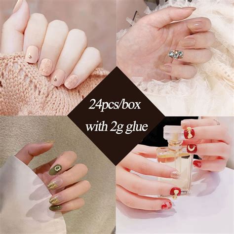 24 Pcs Nude Color Nail Tips Women Wearable Fake Press On Nails With Diamond Short Round Full