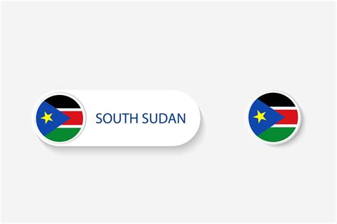 South Sudan button flag in illustration of oval shaped with word of ...