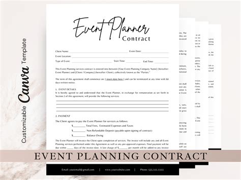 Event Planner Contract Template Edit In Canva Event Planner Etsy