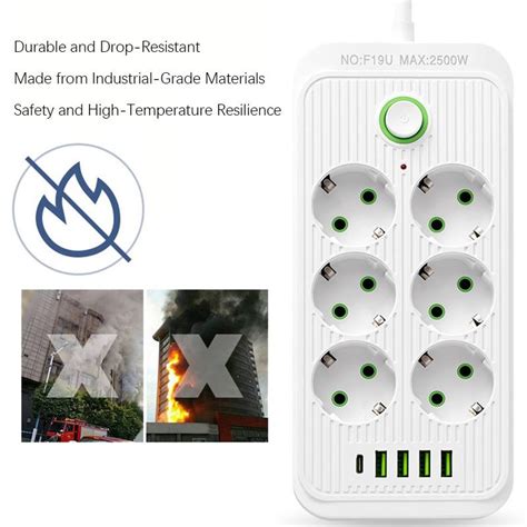 Многофункциональная розетка 6EU + 4USB, розетка с удлинителем 2 м ...