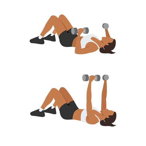 Woman Doing Dumbbell Chest Press Exercise Flat Vector Illustration Isolated On White Background