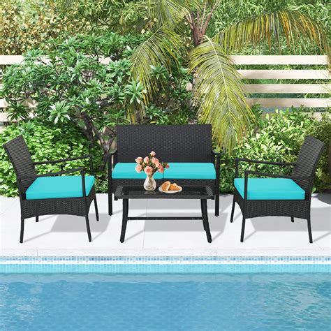 Gymax 4pcs Outdoor Patio Rattan Furniture Set W Seating Cushions Sofa