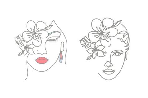 Line Drawing Woman Head Flowers Linear Graphic By Subujayd · Creative