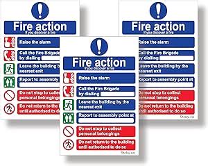 Stcky Fire Action Notice Sign 20 X 30 Cm Ideal Sized Fire Safety