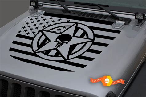 Jeep 2018 2021 Gladiator Wrangler Jl Jlu Jt Hood Skull Punisher Army Star Us Usa Flag Vinyl