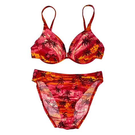 Y K Pink And Orange Bikini Palm Tree Print Reminds Depop