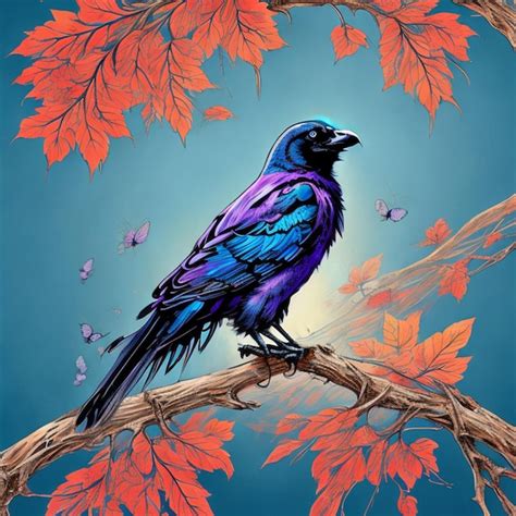 Premium Photo Colorful Bird Digital Art Illustration Crow