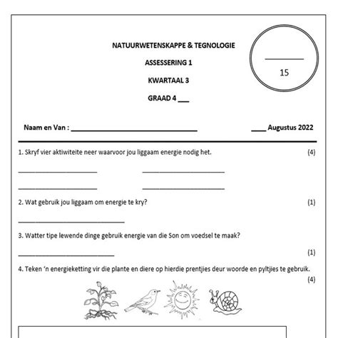 Natuurwetenskap En Tegnologie Graad 4 Kwartaal 3 Assessering Toets