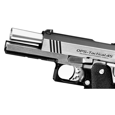 Pistola Softair A Gas Hi Capa OPS Tactical 45 GBB Colore Silver Nero