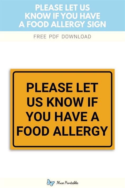 Printable Please Let Us Know If You Have A Food Allergy Sign Template