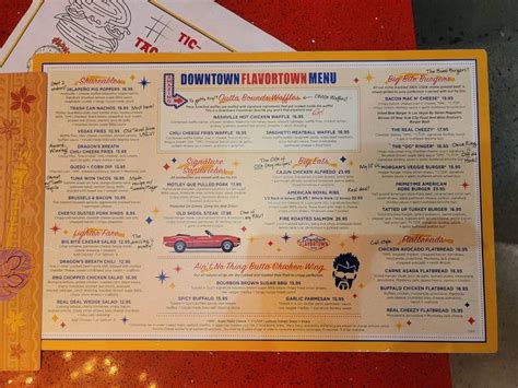 Menu at Downtown Flavortown restaurant, Pigeon Forge