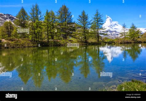 Grindjisee Lake With Matterhorn Reflection On The Water One Of Top