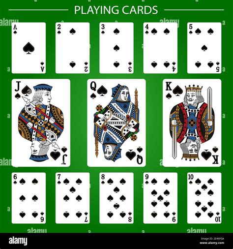 Playing Cards Of Spades Suit On A Green Background Vector Illustration