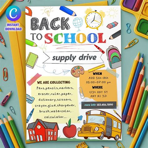 Editable School Supply Drive Flyer Back To School Drive Flyer School