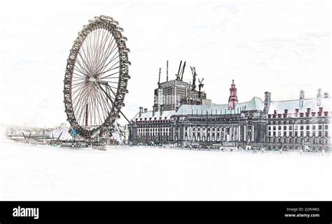 Colored drawing of the London Eye out of a photo Stock Photo - Alamy