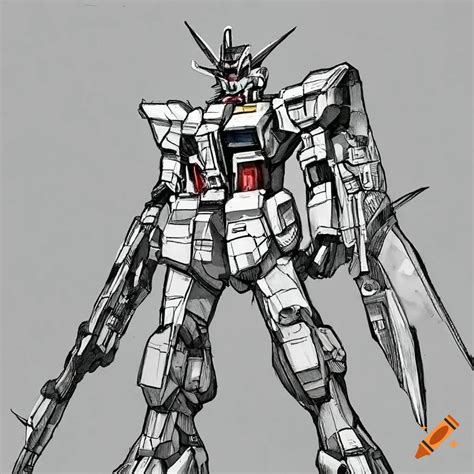 Detailed Pen And Ink Illustration Of Gundam