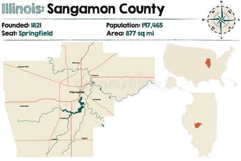 Map of Sangamon County in Illinois Stock Vector - Illustration of ...