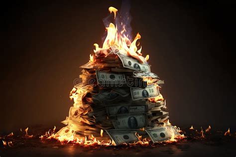 Inflation Or Burning Money Concept With Pile Of Dollar Generative Ai