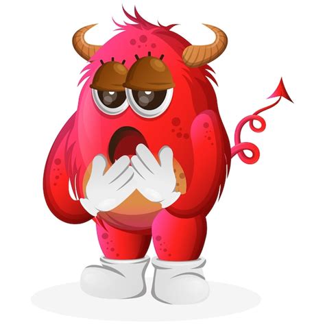 Premium Vector Vector Cute Red Monster With Bored Expression