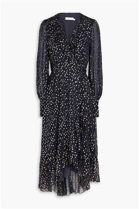 Zimmermann Ruffled Metallic Fil Coupé Silk Blend Crepon Midi Wrap Dress