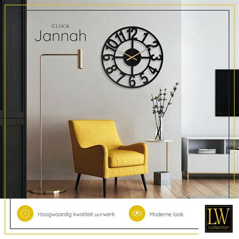 Lw Collection Wandklok Jannah Zwart Met Gouden Wijzers Cm Leen Bakker