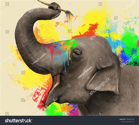 Elephants Painting Cheerful Color Blends Digital Stock Illustration ...