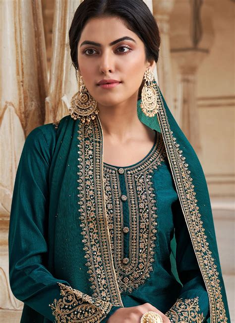 Green Silk Designer Salwar Kameez Buy Online