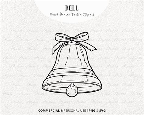 Christmas Bell SVG Clipart. Holiday Bell and Bow Vector Outline. Xmas ...