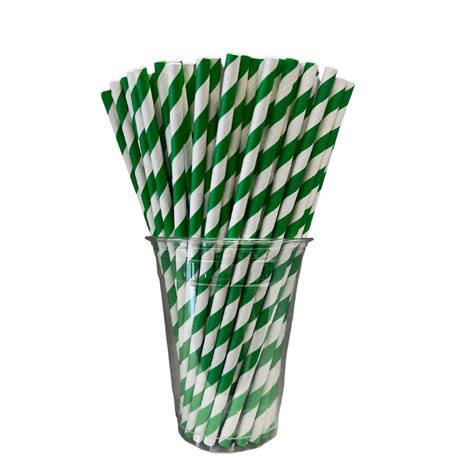 Biodegradable Green White Striped Paper Straws