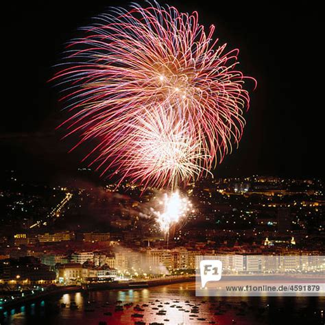 Fireworks Semana Grande Local Festivity La Concha Bay San Sebastian