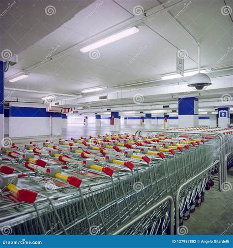 Supermarket Parking with Carts Stock Photo - Image of carts, metal ...