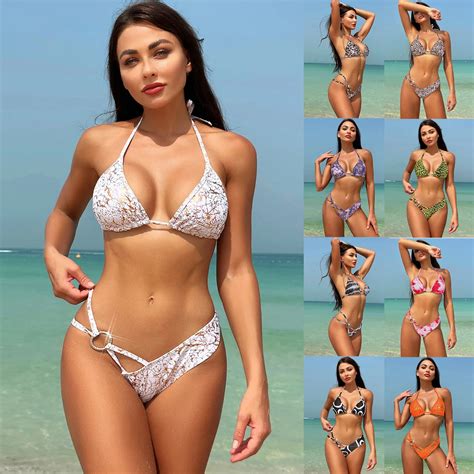 Women S Two Piece Triangular Bikini Set Sexy Swimsuit Split Brazilian Neck Strap Summer Sexy