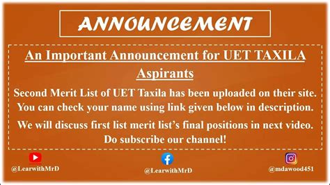 Uet Taxila 2nd Merit List 2022 Announced Uet Admission 2022 Uet