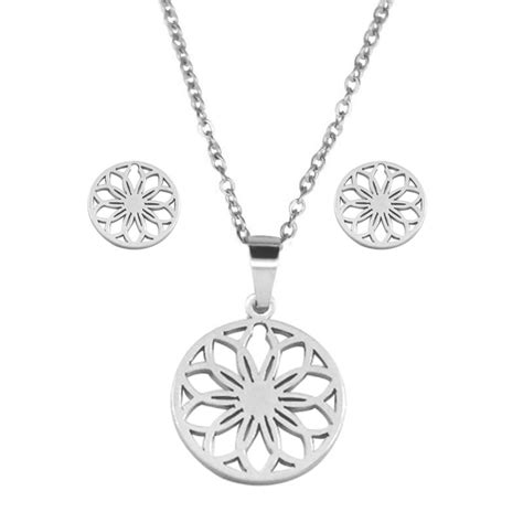 Set De Joyeria Acero Inoxidable Plateado Mandala Universo Estiloss