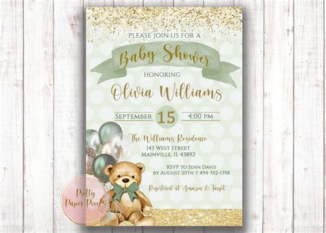 Bear Baby Shower Invitation Teddy Bear Baby Gender Neutral Etsy