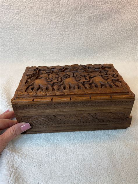 Hand Carved Walnut Wood Secret Locking Jewelry Box Etsy