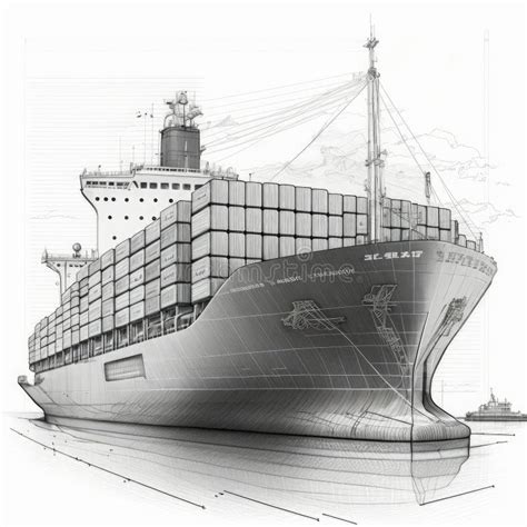 Big Cargo Container Ship in the Sea. Pencil Sketch. Generative AI Stock ...