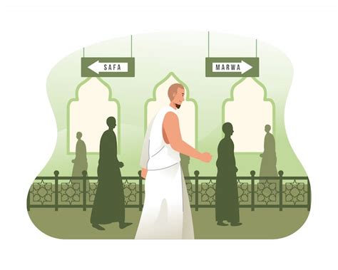 Premium Vector | Hajj pilgrims perform sa'i walking and running between ...